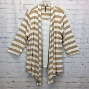 Drama Gold Layered Top Women's Size 3X Tan & White Stripe Waterfall Lightweight